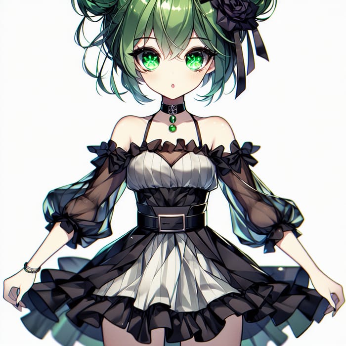 Highly Detailed Manga Girl with Green Hair in Tight Bun