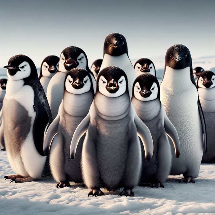 Angry Penguins in Antarctic Habitat | Upset Group of Pinguins