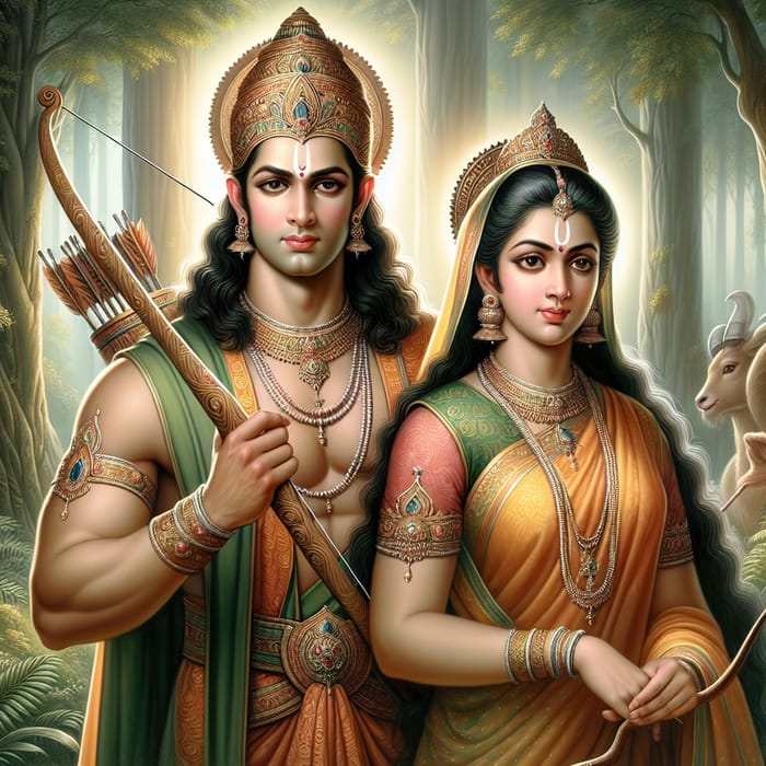 God Ram and Seeta: Mythological Depiction in Forest Setting