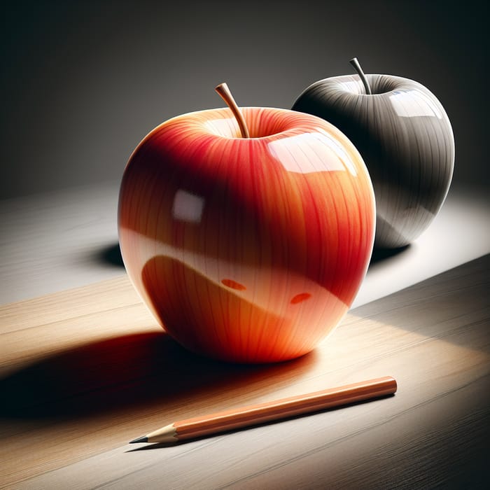 Realistic Apple on Table with Various Lighting Angles