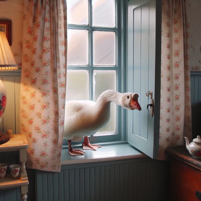 White Goose Peeking Through Window | Vintage Decor Scene