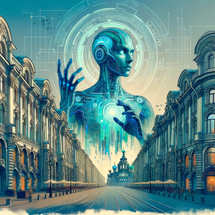 Futuristic Hologram Character in St. Petersburg, 2093