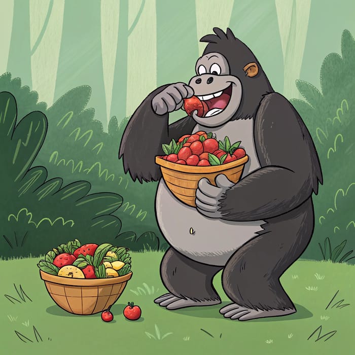 Friendly Gorilla Enjoying Fruit in a Fun Scene