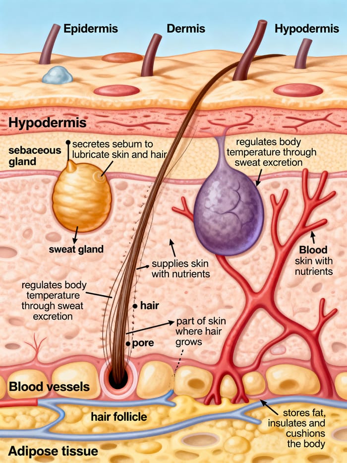 Detailed Diagram of Human Skin Layers and Components Detailed Diagram of Human Skin Layers and Components