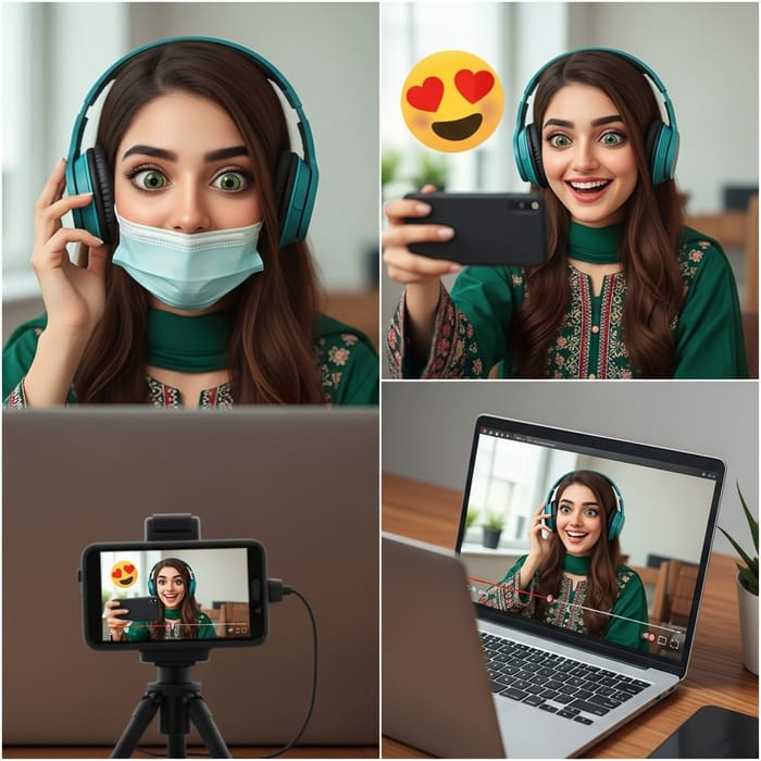 Reacting Girl in Pakistani Dress with Laptop Reacting Girl in Pakistani Dress with Laptop
