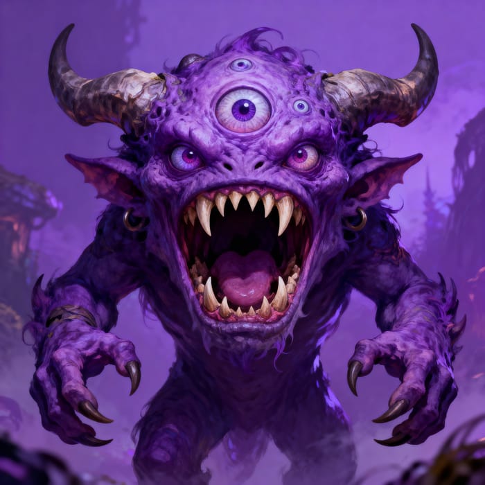 Violet Monster with Three Eyes and Four Arms Violet Monster with Three Eyes and Four Arms