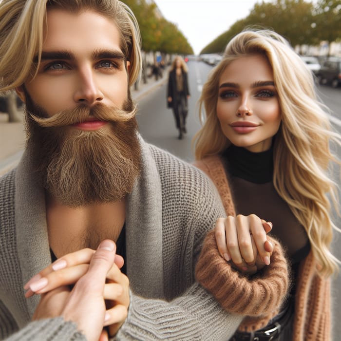 Blonde Woman and Bearded Man - Romantic Walk