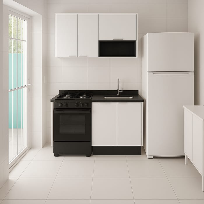 Modern Kitchen Layout: Stove, Fridge & Cabinet Modern Kitchen Layout: Stove, Fridge & Cabinet