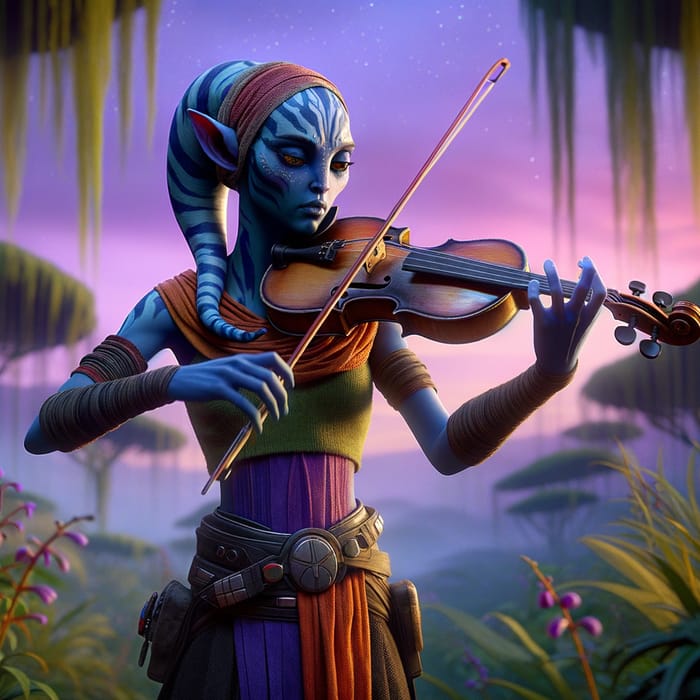 Twi'lek Girl Playing Violin in Galactic Harmony