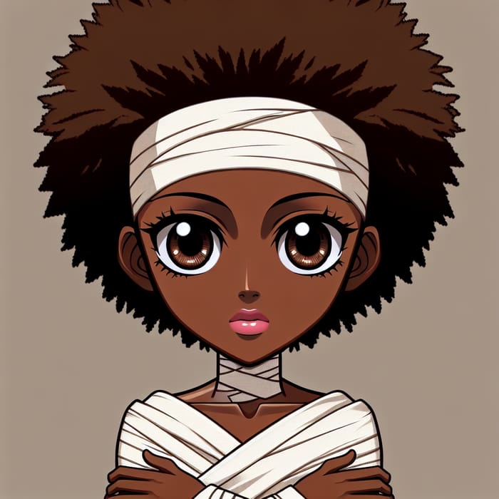 Afro-American Boondock Character with Drawn Brown Eyes and Rosy Lips