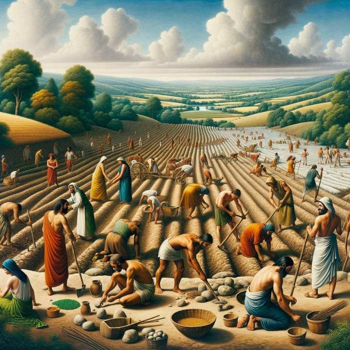 Ancient Agriculture: Oil Painting of Primitive Cultivation