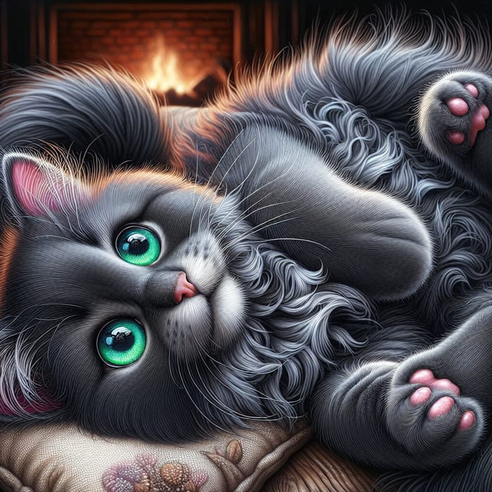 Adorable Cat with Emerald Eyes and Luxurious Fur