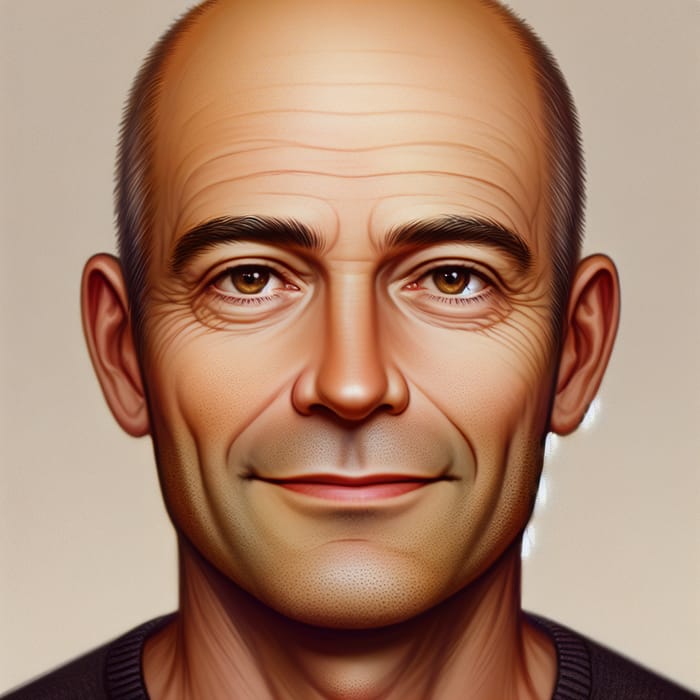 Middle-Aged Balding Man Portrait with Unpleasant Expression