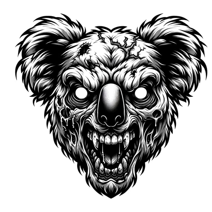 High-Definition Furious Zombie Koala Line Art Design