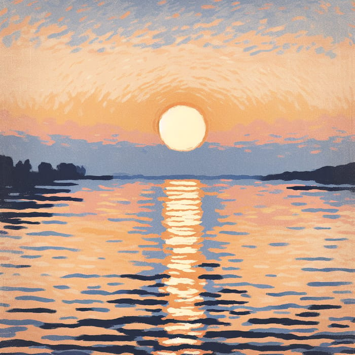 Minimalist Digital Artwork Inspired by Claude Monet, Sunrise