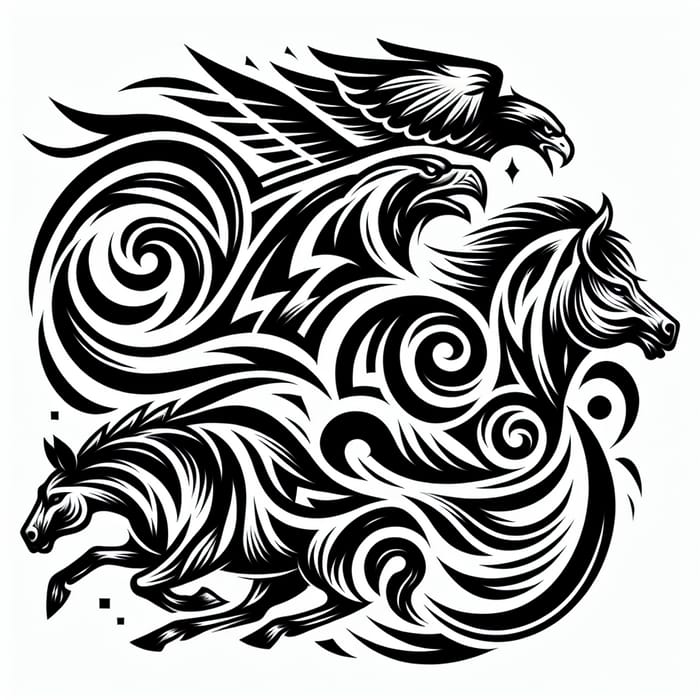 Bold Black and White Tribal Tattoo Design | Iconic Animal Composition