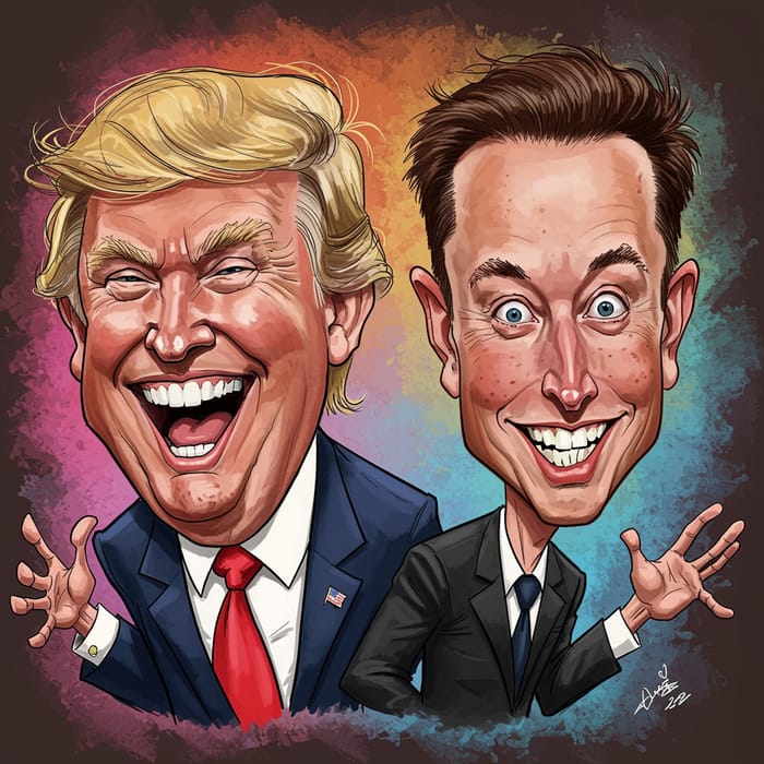 Mad Trump and Musk Caricature Art