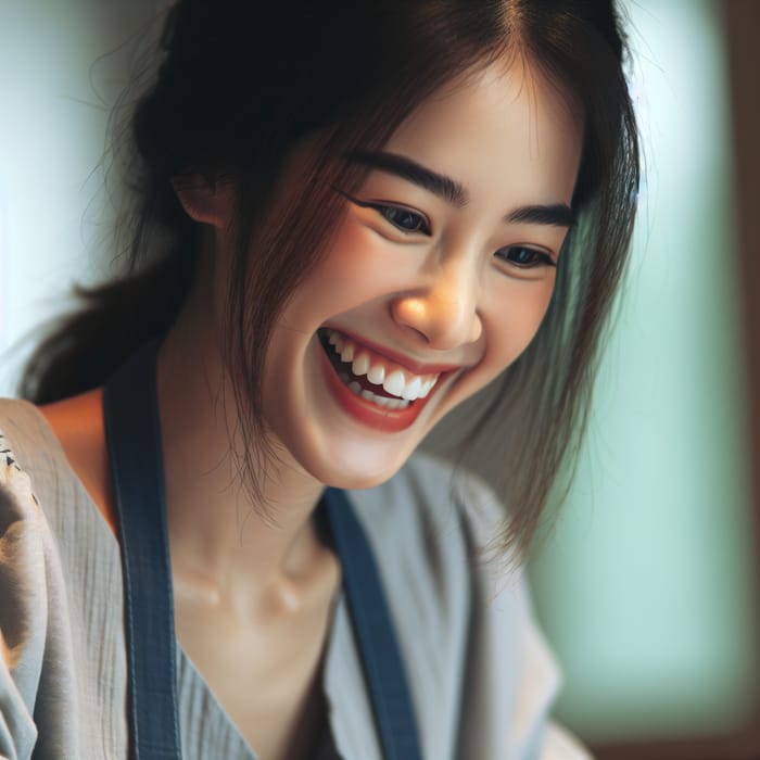 Young Woman Smiling with Focus and Happiness