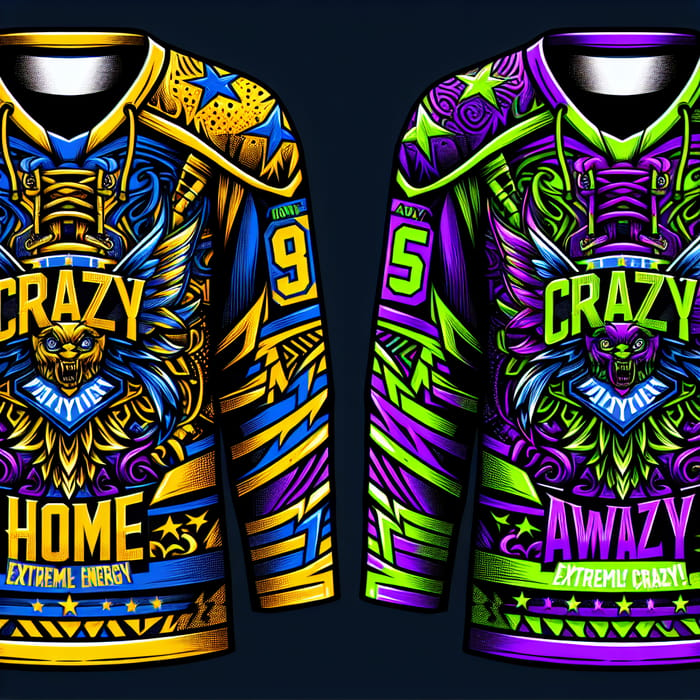 Distinct Neon Yellow & Bright Purple Home and Away Ice Hockey Jerseys