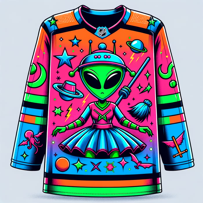 Neon Color Marvin the Martian Ice Hockey Jersey | Cartoon Alien Design