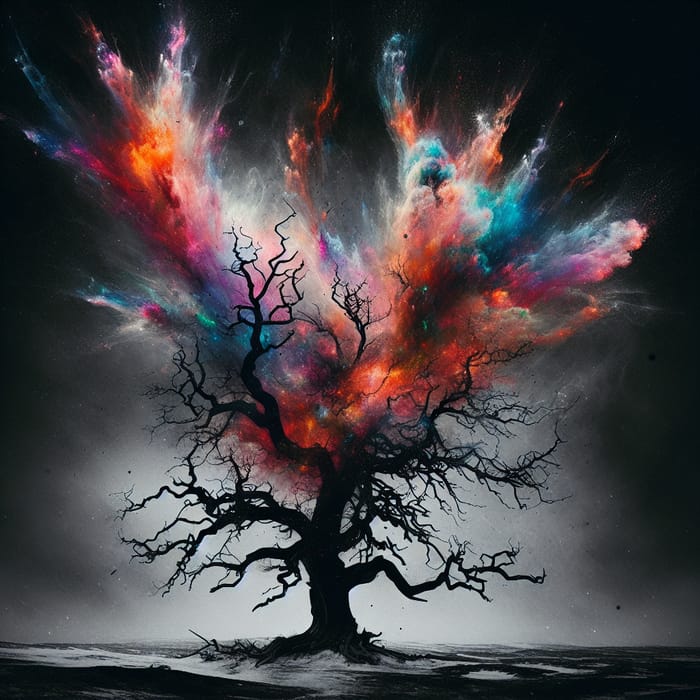 Cosmic Skull Tree: A Dance of Death and Color