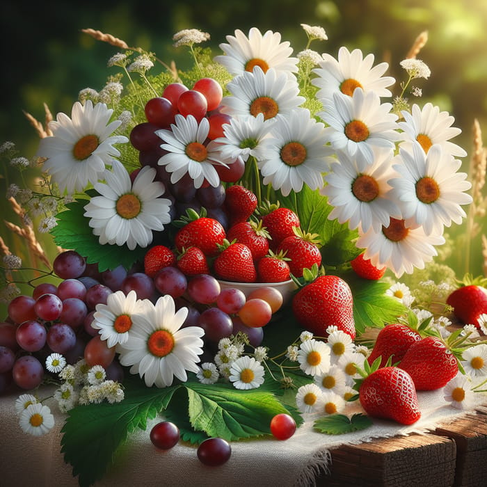 Vibrant Daisies, Strawberries & Grapes: A Summer Delight