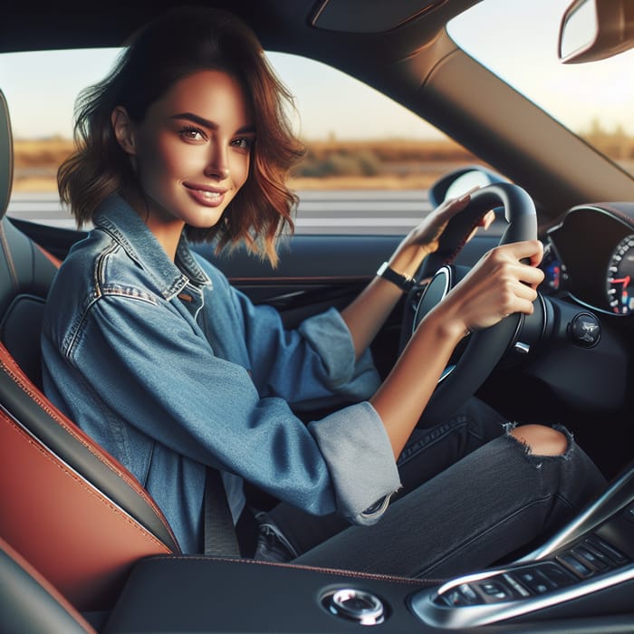 Woman Driving a Sleek Sports Car: Confidence on Wheels