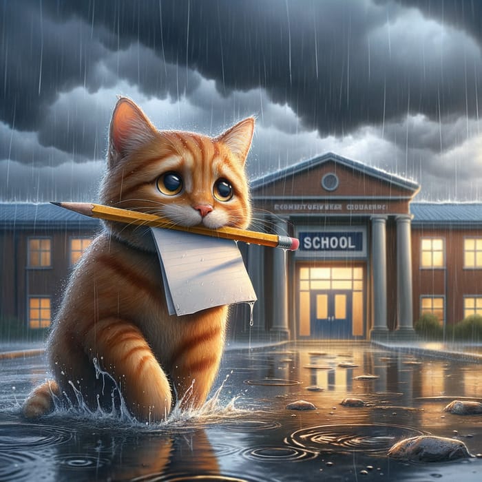 Resilient Cat Braving Rain to School