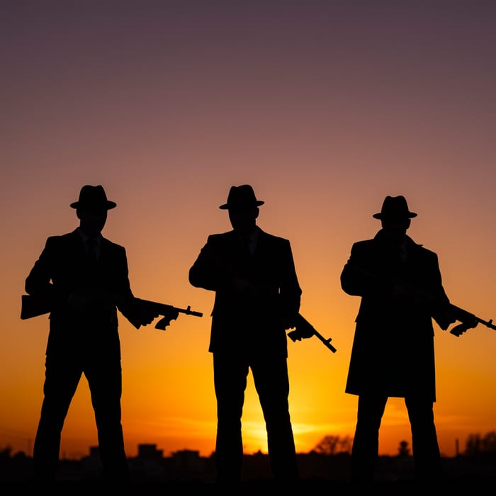 Gangster Silhouettes with Tommy Guns - Unique Art