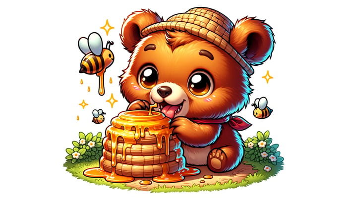 Mischievous Brown Bear Stealing Honey - Playful Cell Shading Art