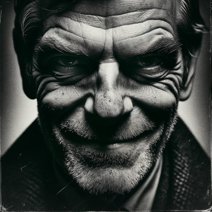 Menacing Older Man with Sinister Grin, 1920s Vintage Film Style