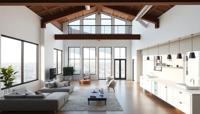 Modern 4-Bedroom Industrial Loft Design in 3D