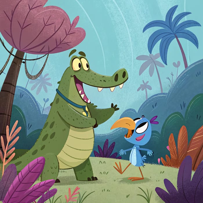 Playful Alligator & Parrot in a Magical Jungle