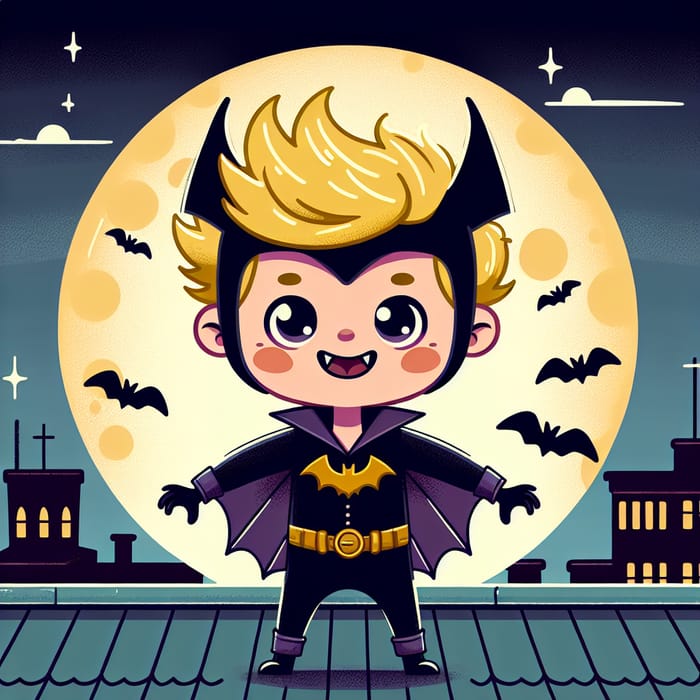 Bart Simpson Batman: Spiky Yellow Hair on Rooftop Moon View