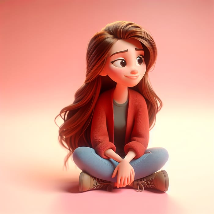 Pixar Style Woman Sitting - Long Hair Character Design