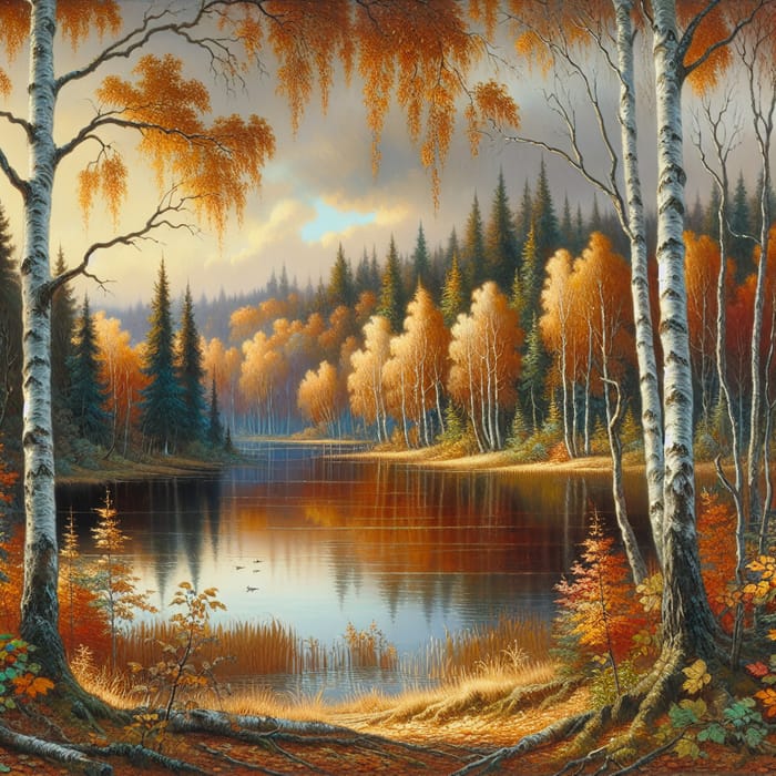 Birch Tree Forest Lake Landscape