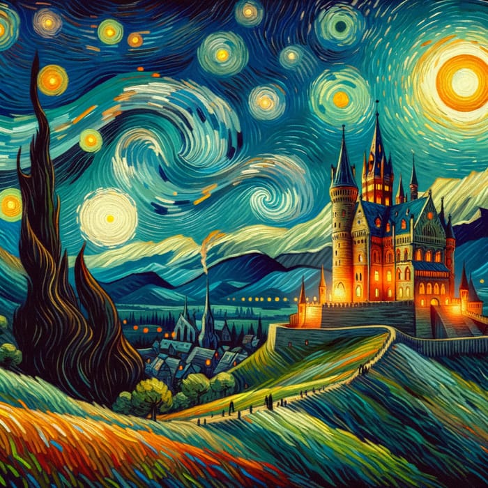 Harry Potter Castle Wallpaper in Van Gogh Style