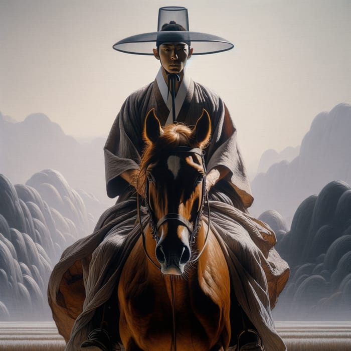 Modern Korean Artist Ban Chan on Brown Horse Front View