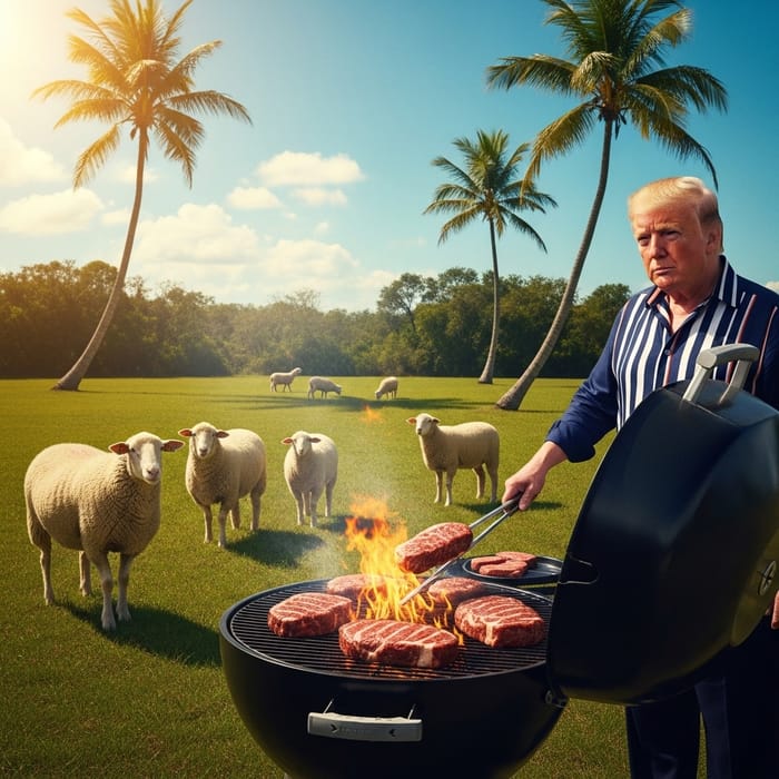 Trump Grills Steaks with Sheep & Palms
