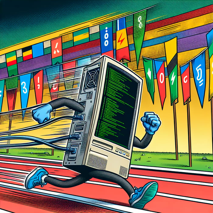 Comic Style Computer Sprinting 100m Dash