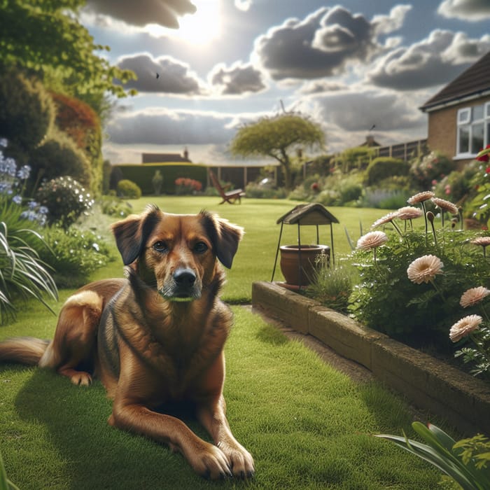 Calm Brown Dog in Serene Garden Setting