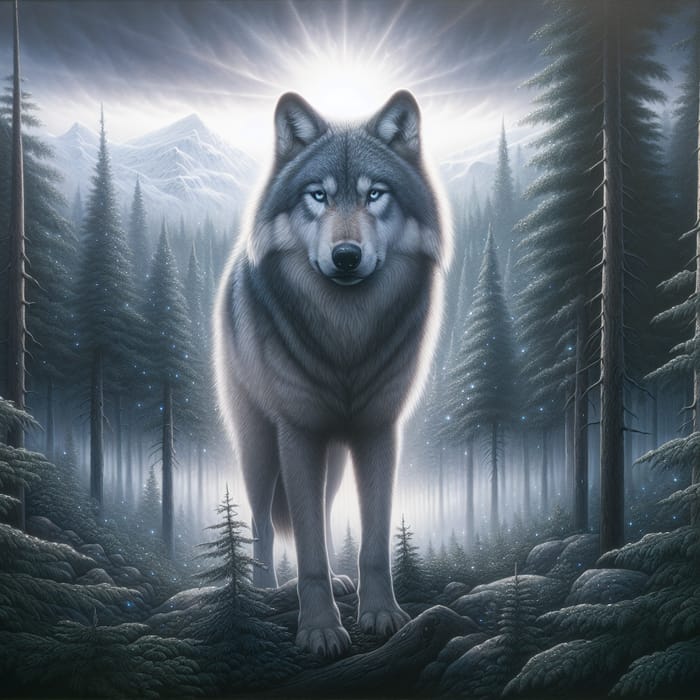 Majestic Lone Wolf Image with Icy Blue Eyes