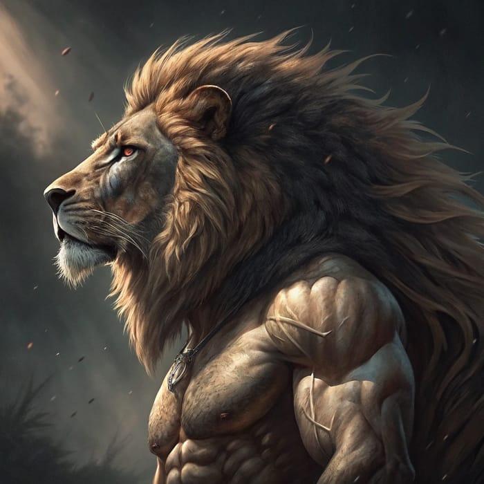 Strong Man Merges with Lion - Power Unleashed