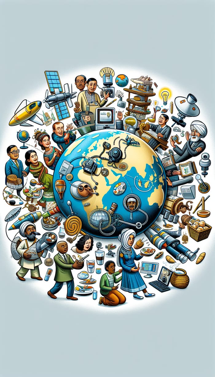 Cartoon Illustration of Globalization Concepts