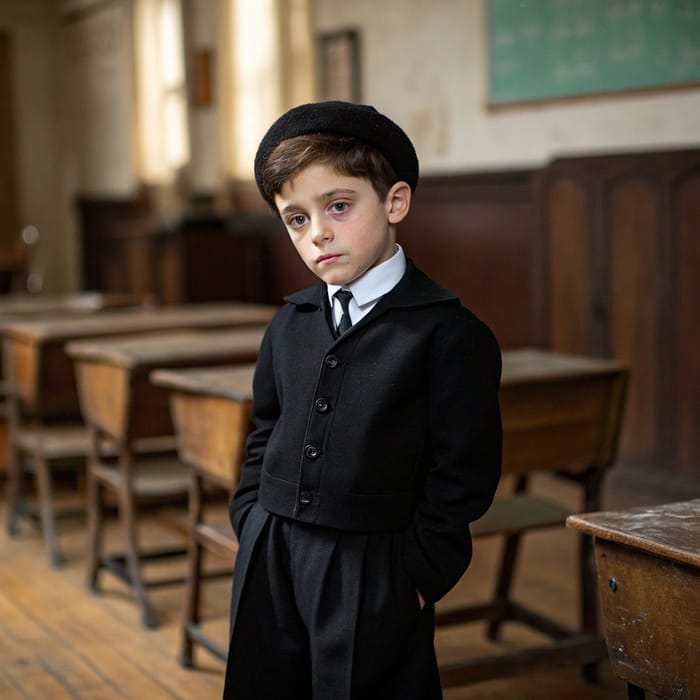 Charming 6-Year-Old in 1940s Catholic Uniform