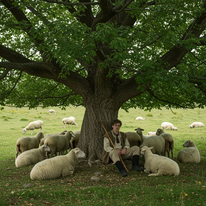 Resting Shepherd Under Sycamore Tree