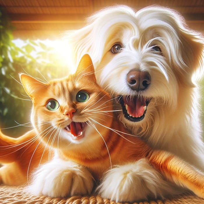 Adorable Cat and Dog Playing Together in Joyful Interaction