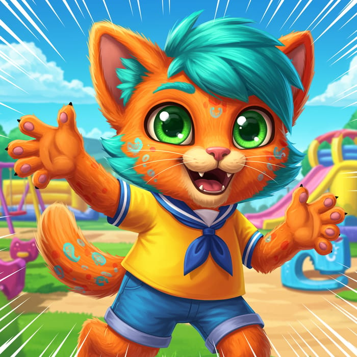 Playful Colorful Cat Character for Kids