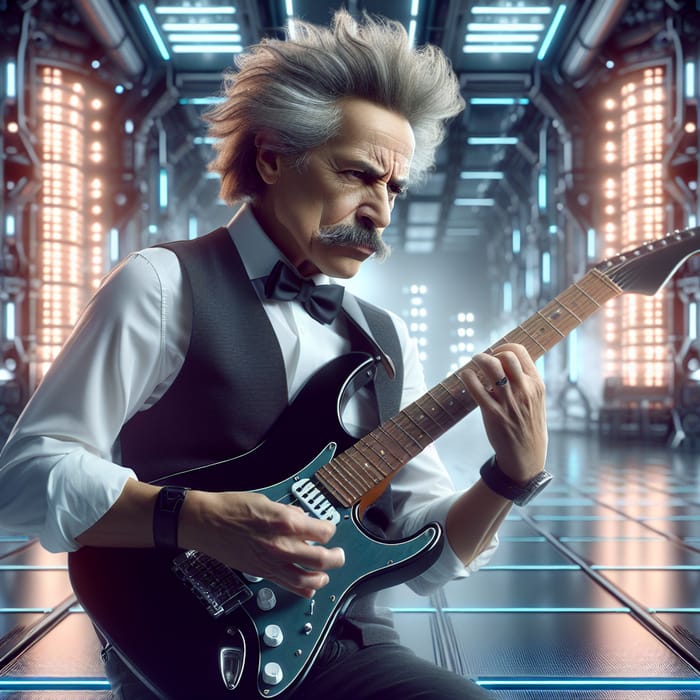 Einstein Rocks: Electric Guitar Performance in Futuristic Space