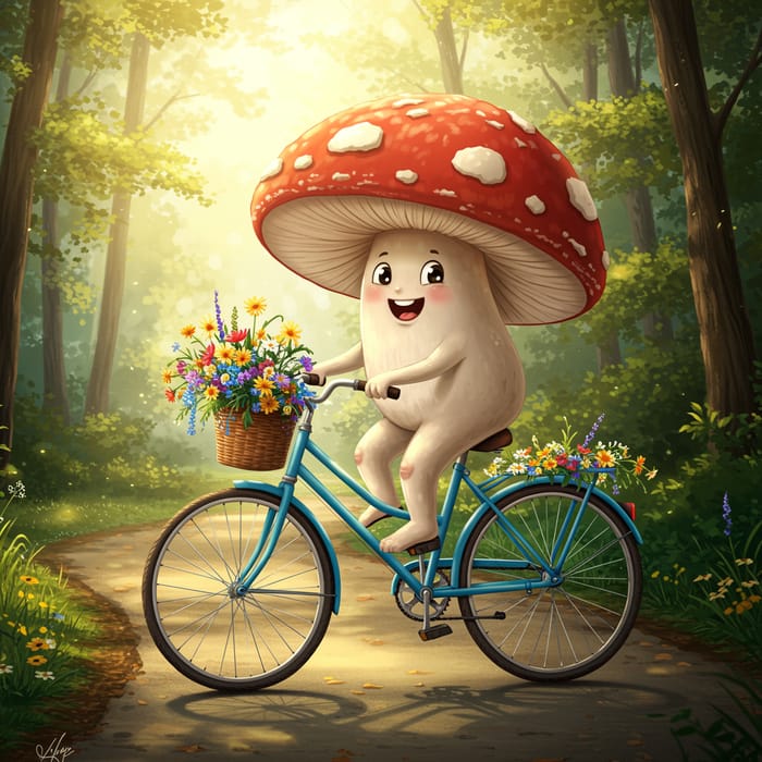 A Mushroom Riding a Bicycle